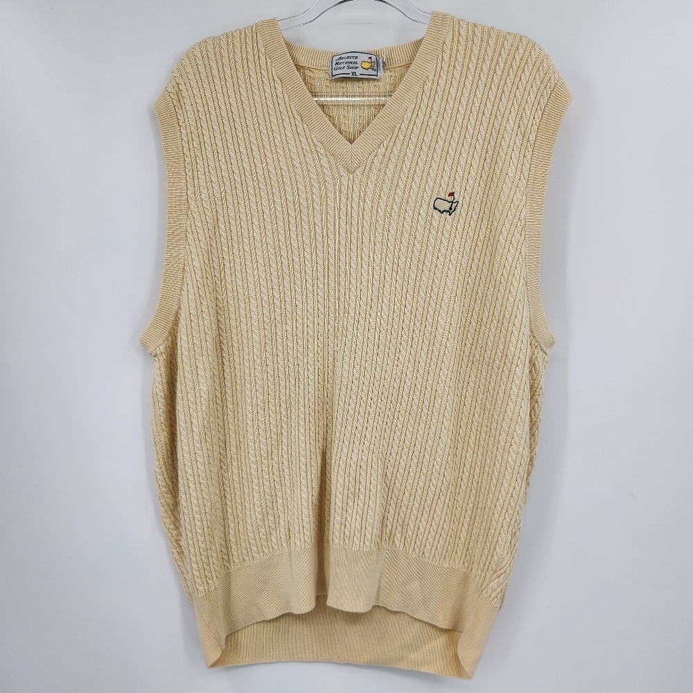 Augusta National Golf Shop Knit Vest 100% Silk Yellow Mens Size XL Embroidered